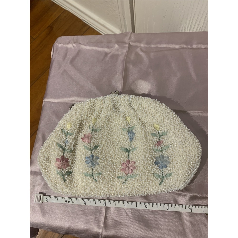 Barbara March Magid Hand Beaded Japan Small Evening Purse Vintage Flower Embroid